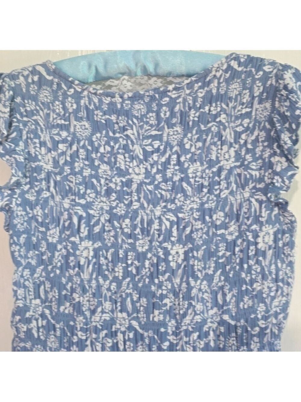 Lucky Brand Blue Floral Flirty Flutter Sleeve Shirred Bust Midi Dress - Picture 5 of 11